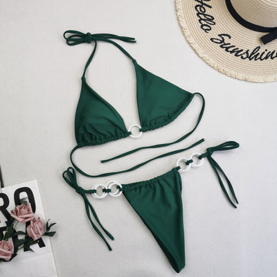 Split Bikini Double Fabric Lace-up Swimwear Green mesjo