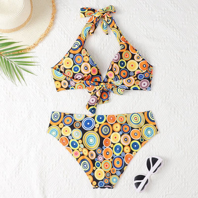 Women's Printed High Waist Split Bikini Suit mesjo