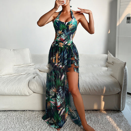 Printed Bikini Three-piece Set Slimming Vacation Beach