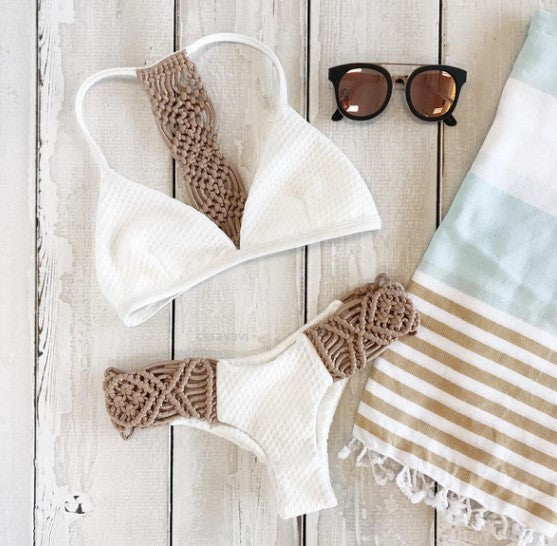 Knitted Two Piece Bikini Beachwear Swimwear Khaki mesjo