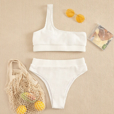 One-shoulder Crinkle Bikini Beachwear Swimwear mesjo