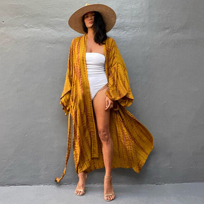 Printed Loose Sun Protection Cover up Blouse Beachwear Yellow Series Average Size mesjo