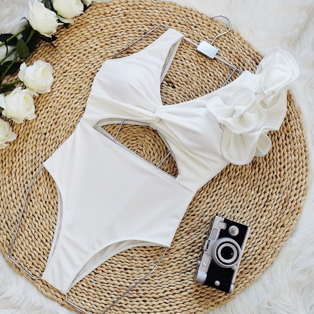 Ruffled High-Rise Open-Back Swimsuit White mesjo