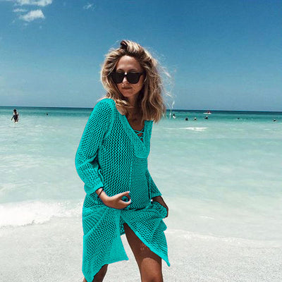 Beach Coverup Jacket Skirt Beachwear Lake blue One Size mesjo