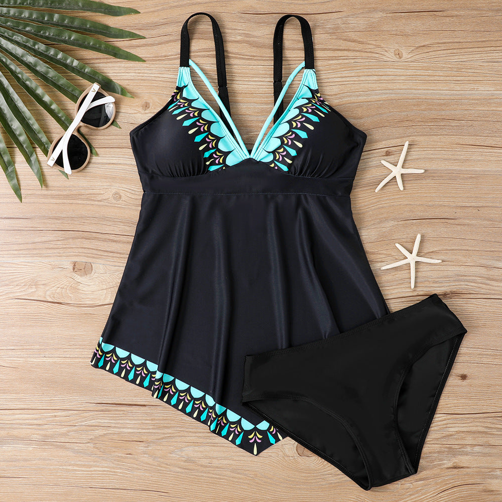 Printed Split Bikini Skirt Multi Color Swimsuit Black mesjo