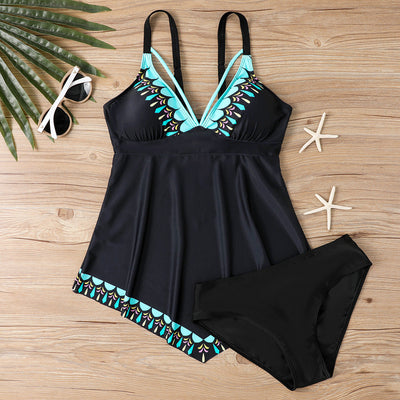 Printed Split Bikini Skirt Multi Color Swimsuit Black mesjo