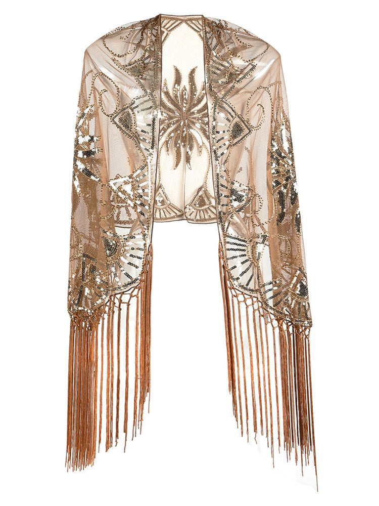 Flapper Gatsby Party Mesh Short Top Cover Up Coffee mesjo
